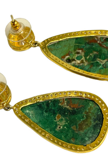 Chrysocolla Gemstone Studded Earrings In 925 Silver For Women Se011093