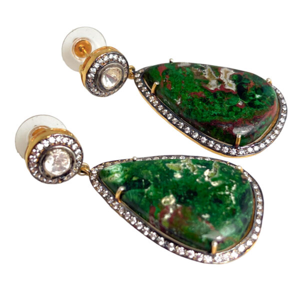 Chrysocolla Gemstone Studded Earrings In 925 Silver For Women Se011093