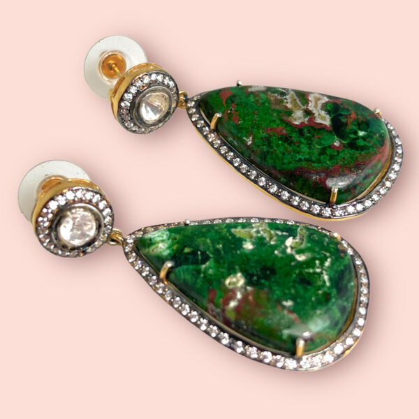 Chrysocolla Gemstone Studded Earrings In 925 Silver For Women Se011093