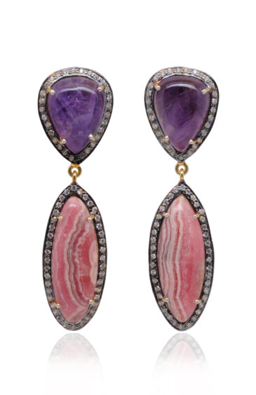 Amethyst & Rhodochrosite Gemstone Earrings Made In 925 Silver Se011094