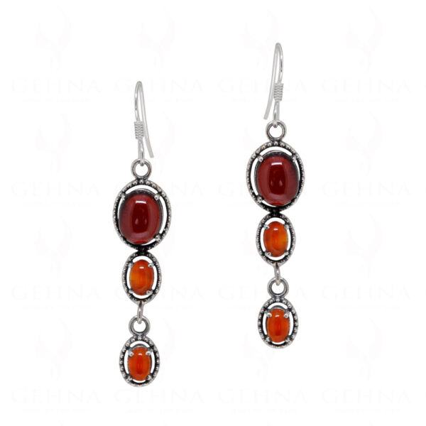 Garnet & Carnelian Round Shaped Gemstone Studded 925 Silver Earrings SE04-1094