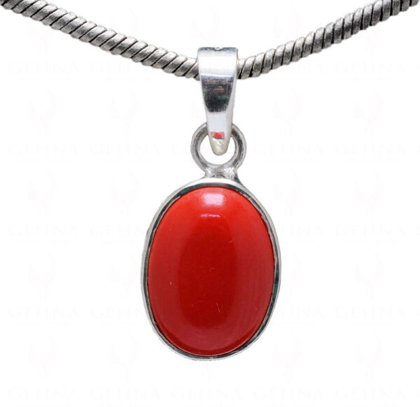 Oval Shape Manmade Coral Stone Studded 925 Silver Pendant SP02-1094