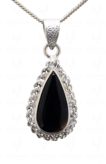 Black Onyx Pear Shape Gemstone Studded 925 Sterling Silver Pendant Sp031094