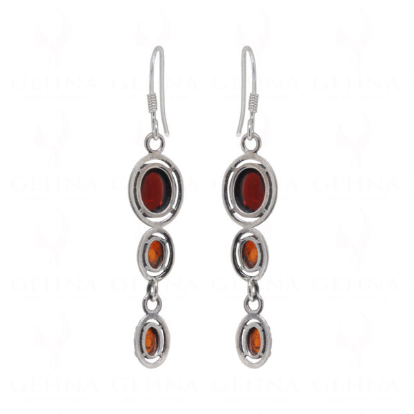 Garnet & Carnelian Round Shaped Gemstone Studded 925 Silver Earrings SE04-1094