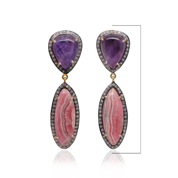 Amethyst & Rhodochrosite Gemstone Earrings Made In 925 Silver Se011094