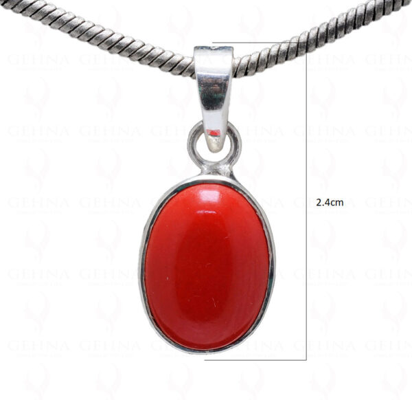 Oval Shape Manmade Coral Stone Studded 925 Silver Pendant SP02-1094