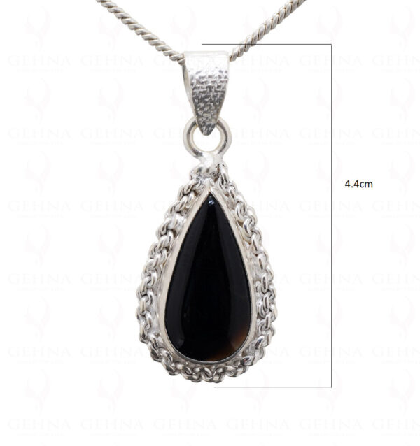 Black Onyx Pear Shape Gemstone Studded 925 Sterling Silver Pendant Sp031094