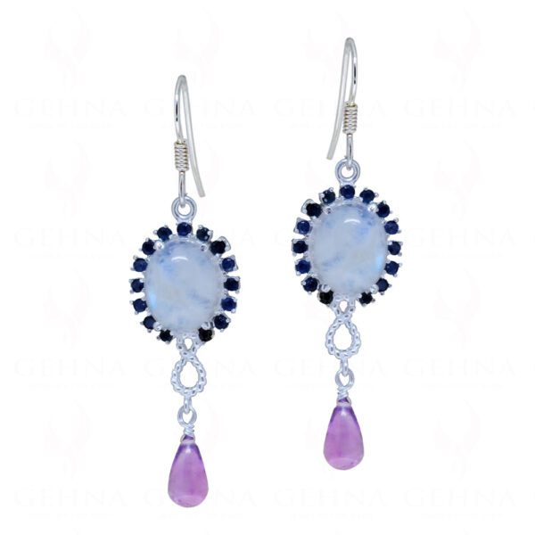 Moon Stone & Multicolor Gemstone Studded 925 Sterling Silver Earring SE04-1095