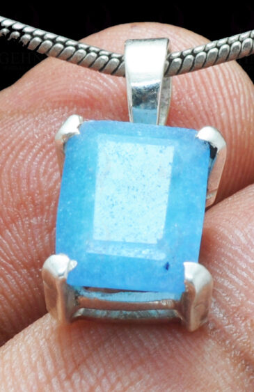 Blue Chalcedony Octagon Shape Gemstone 925 Silver Pendant SP02-1095