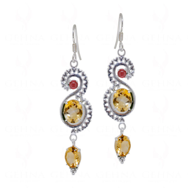 Tourmaline &Citrine Gemstone Studded 925 Sterling Silver Earrings SE04-1096