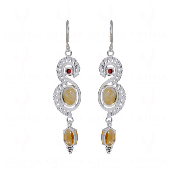 Tourmaline &Citrine Gemstone Studded 925 Sterling Silver Earrings SE04-1096