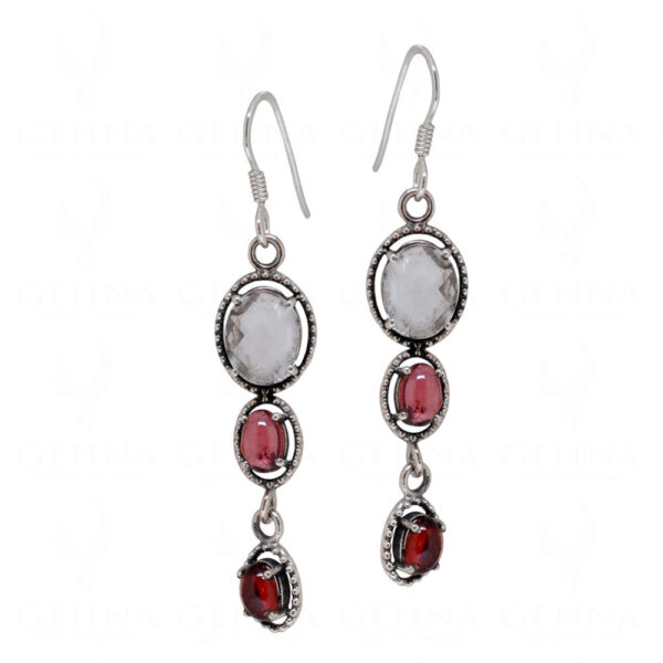 Aquamarine, Tourmaline & Garnet Gemstone Studded 925 Silver Earrings SE04-1097