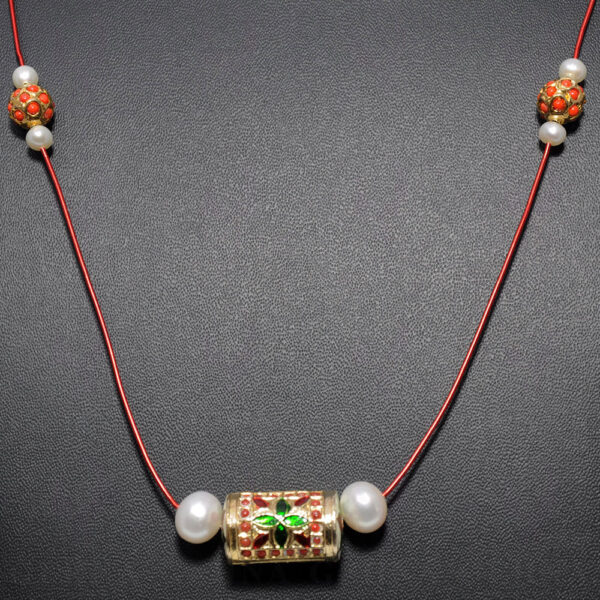 Pearl & Coral Gemstone Jadau Lac Ball Necklace Ln011097