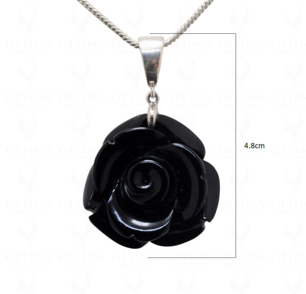 Black Onyx Rose Shape Carved Gemstone Studded 925 Silver Pendant Sp031097