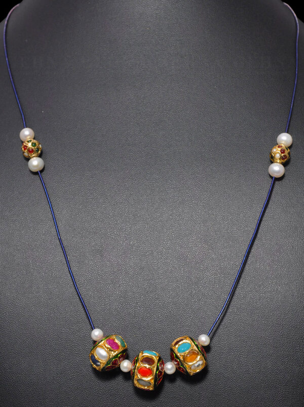 Pearl, Ruby, Emerald & Sapphire Gemstone Jadau Lac Ball Necklace Ln011098
