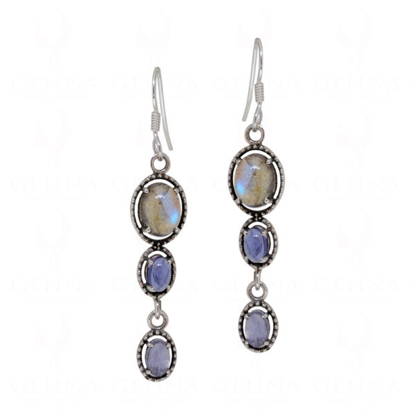 Labradorite & Iolite Gemstone Studded 925 Sterling Silver Earrings SE04-1098