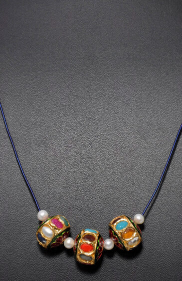 Pearl, Ruby, Emerald & Sapphire Gemstone Jadau Lac Ball Necklace Ln011098