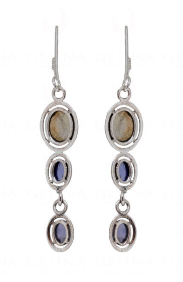 Labradorite & Iolite Gemstone Studded 925 Sterling Silver Earrings SE04-1098