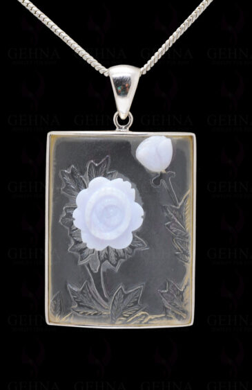 Rock-Crystal & Chalcedony Gemstone Studded 925 Sterling Silver Pendant Sp031098