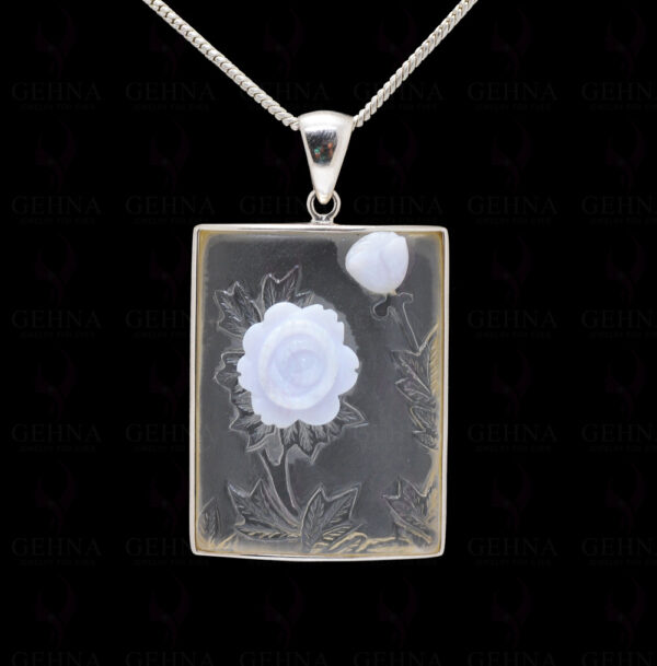 Rock-Crystal & Chalcedony Gemstone Studded 925 Sterling Silver Pendant Sp031098