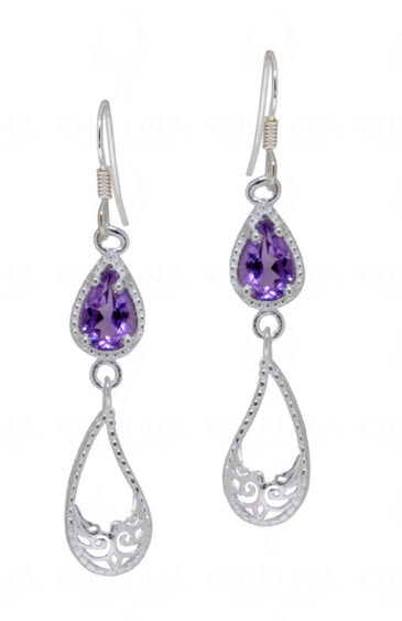 Amethyst Teardrop Shaped Gemstone Studded 925 Silver Earrings SE04-1099