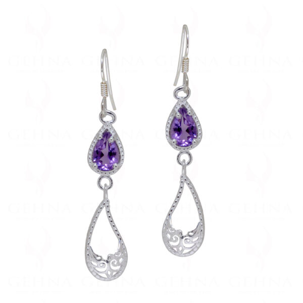 Amethyst Teardrop Shaped Gemstone Studded 925 Silver Earrings SE04-1099