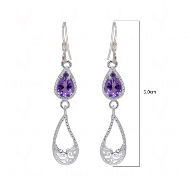 Amethyst Teardrop Shaped Gemstone Studded 925 Silver Earrings SE04-1099