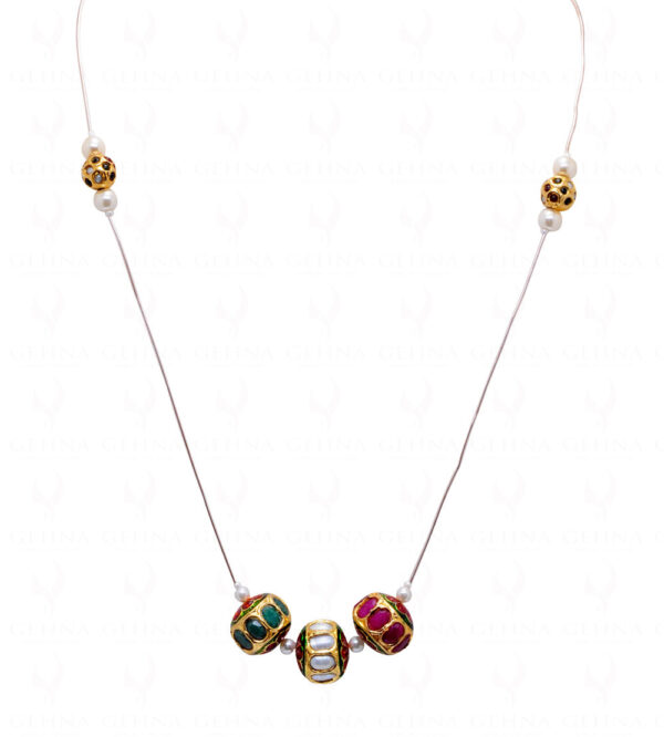 Pearl, Ruby & Emerald Gemstone Jadau Lac Ball Necklace Ln011100