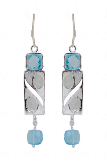 Topaz & Aquamarine Round Shaped Gemstone Studded 925 Silver Earrings SE04-1101
