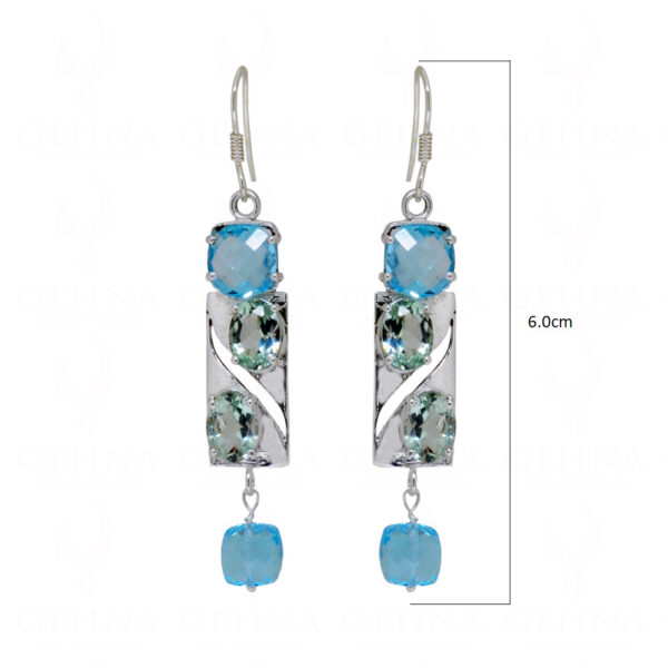 Topaz & Aquamarine Round Shaped Gemstone Studded 925 Silver Earrings SE04-1101