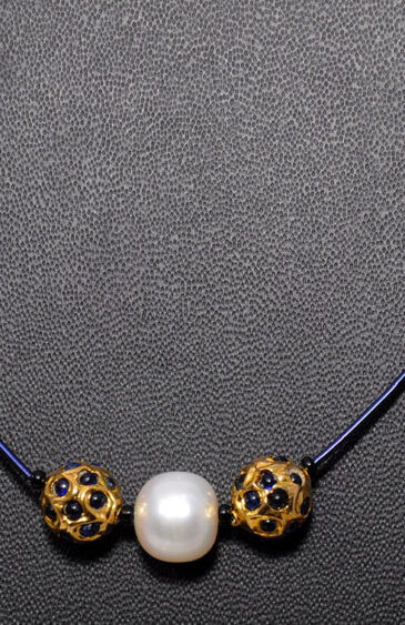 Pearl & Blue Sapphire Gemstone Jadau Ball Lac Necklace Ln011102