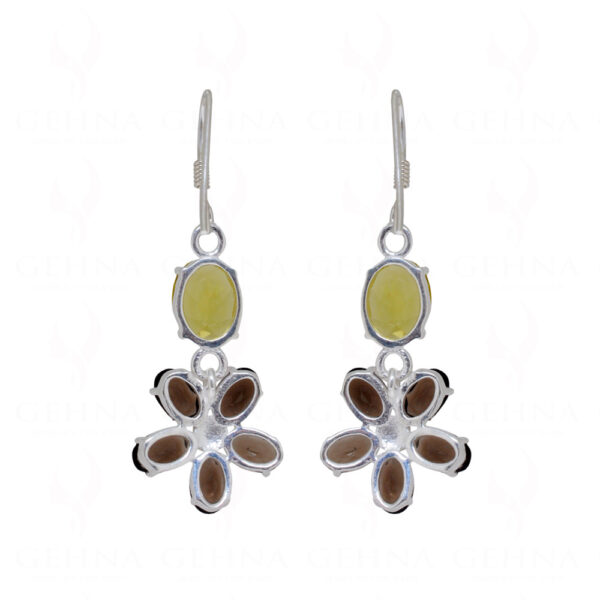 Lemon Topaz & Smoky Flower Shaped Gemstone Studded 925 Silver Earrings SE04-1102