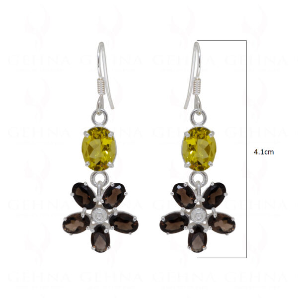 Lemon Topaz & Smoky Flower Shaped Gemstone Studded 925 Silver Earrings SE04-1102