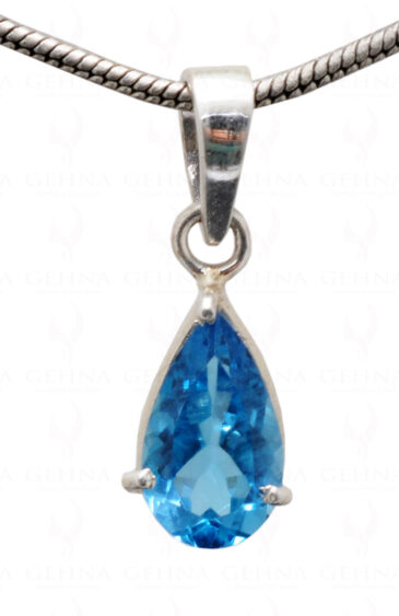 Swiss Blue Topaz Pear Shape Gemstone 925 Silver Pendant SP02-1104