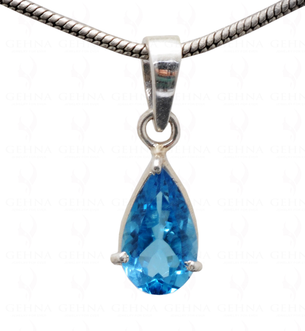 Swiss Blue Topaz Pear Shape Gemstone 925 Silver Pendant SP02-1104