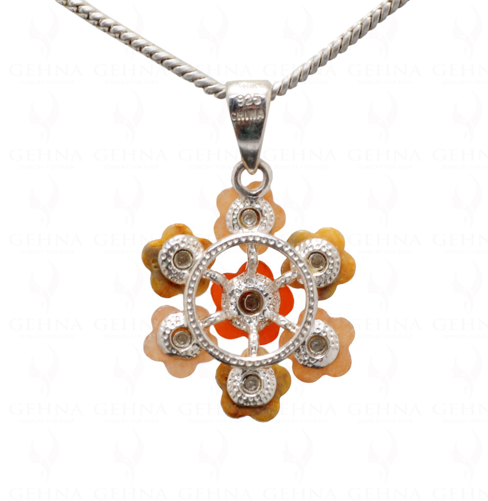 Mother Of Pearl & Carnelian Gemstone Studded 925 Silver Pendant Sp031105