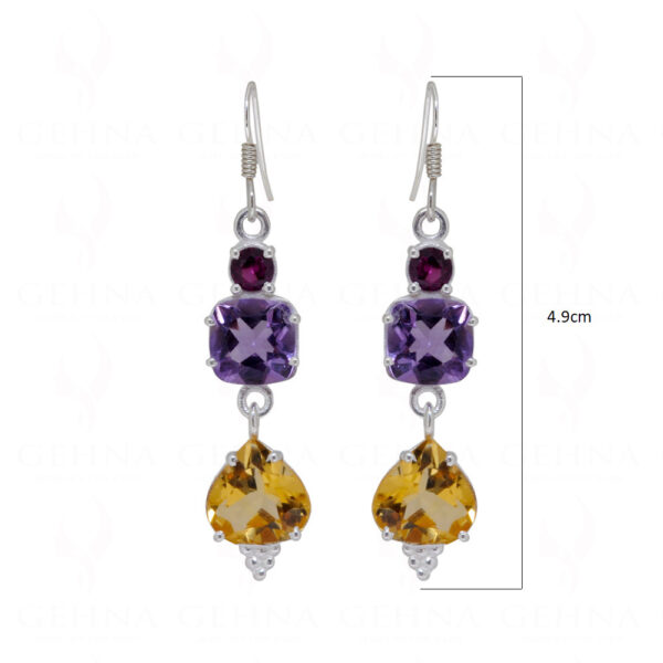 Amethyst & Citrine Teardrop Shaped Gemstone Studded 925 Silver Earrings SE04-1105