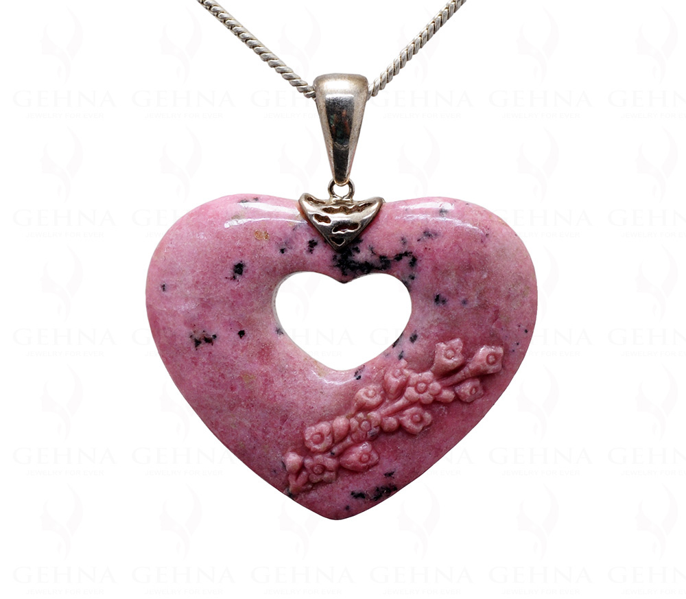 Rhodonite Heart Shape Gemstone Studded 925 Silver Pendant Sp031106