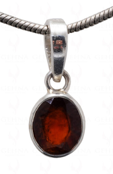 Hessonite Oval Shape Gemstone Studded 925 Silver Pendant SP02-1108