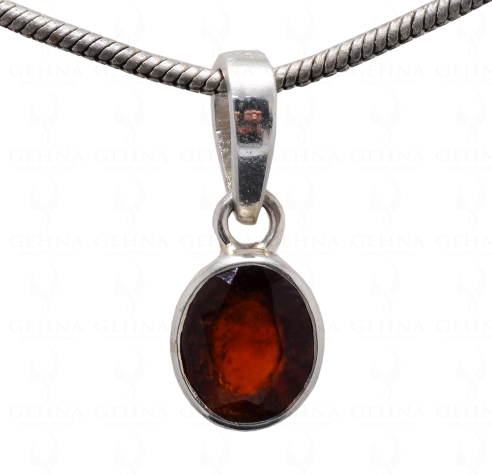 Hessonite Oval Shape Gemstone Studded 925 Silver Pendant SP02-1108