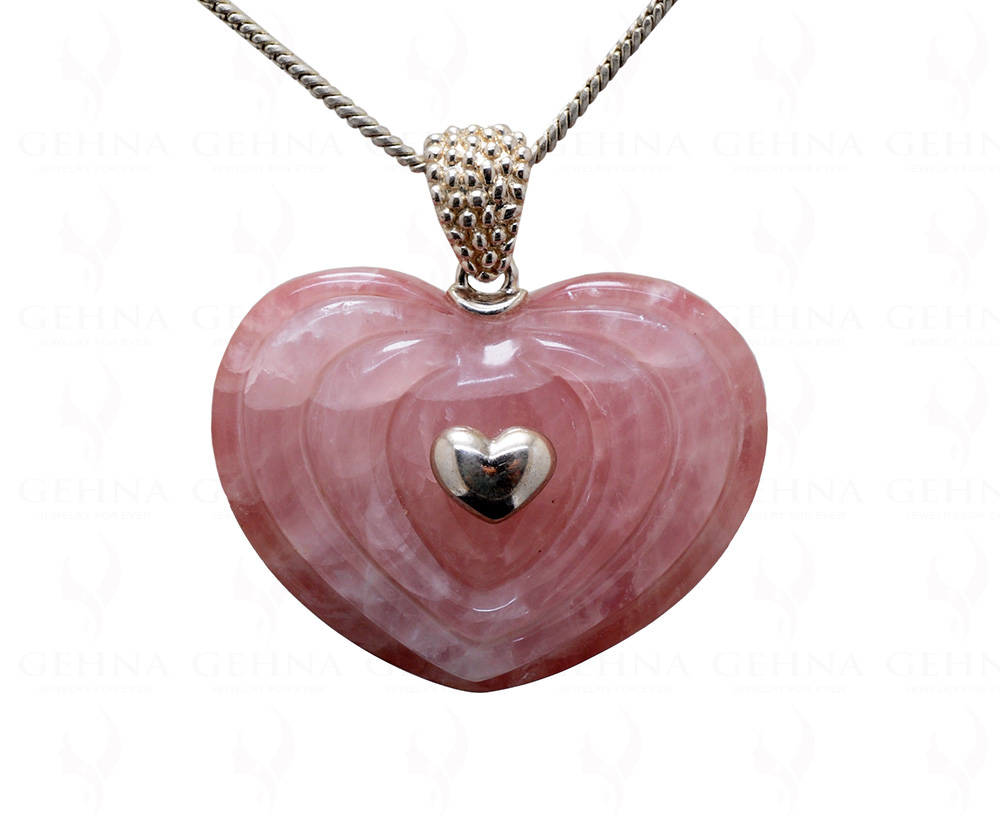 Rhodonite & Rose Quartz Duplets Heart Shape Gemstone 925 Silver Pendant Sp031109