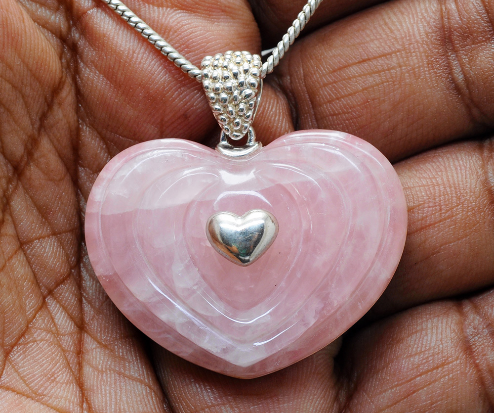 Rhodonite & Rose Quartz Duplets Heart Shape Gemstone 925 Silver Pendant Sp031109
