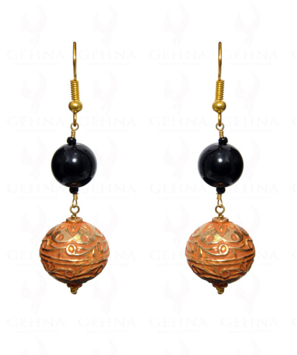 Black Onyx & Gold Coated Nakshi Ball Earring & Necklace Ln011110