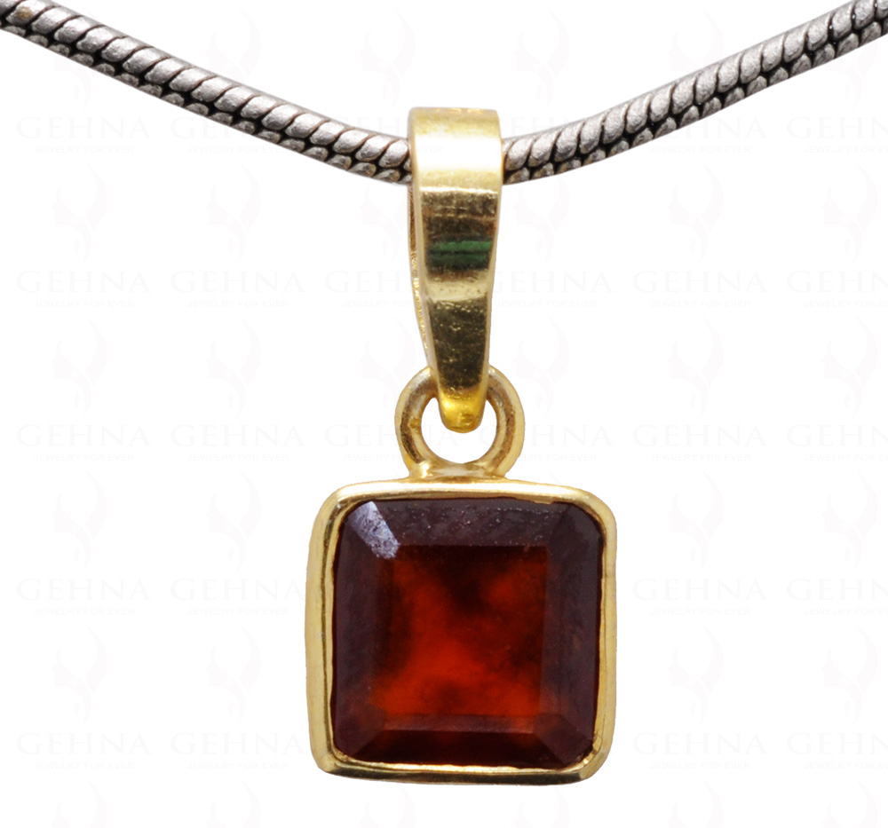 Hessonite Square Shape Gemstone 925 Silver Pendant SP02-1111