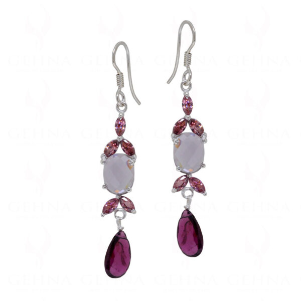 Tourmaline, Garnet & Amethyst Gemstone Studded 925 Silver Earrings SE04-1112