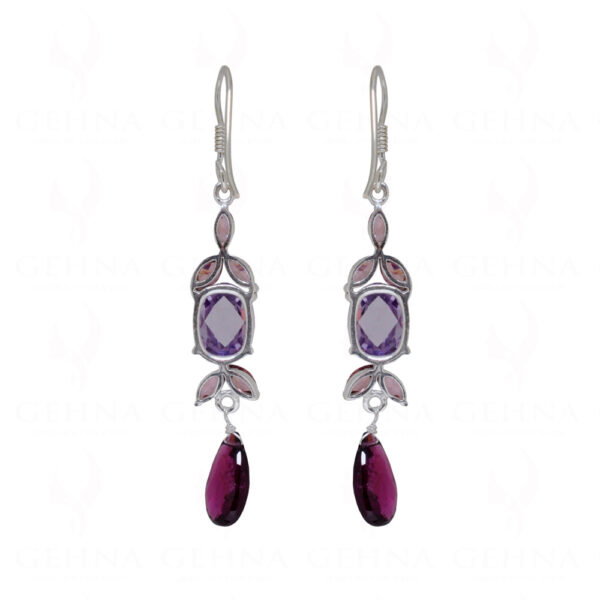 Tourmaline, Garnet & Amethyst Gemstone Studded 925 Silver Earrings SE04-1112