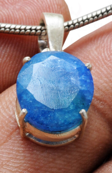 Blue Chalcedony Oval Shape Gemstone 925 Silver Pendant SP02-1112