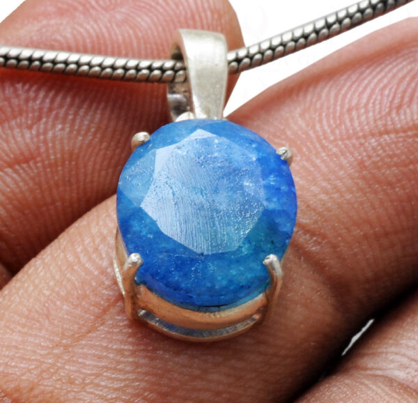 Blue Chalcedony Oval Shape Gemstone 925 Silver Pendant SP02-1112