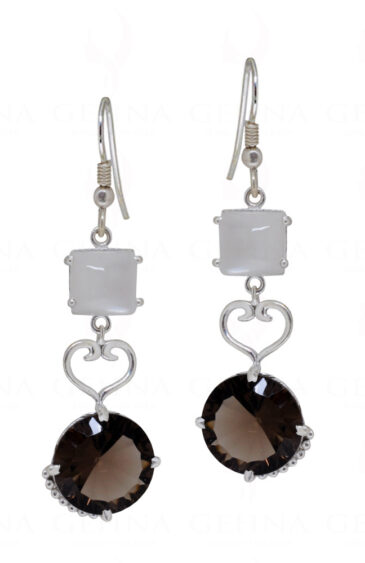 Moonstone & Smoky Round Shaped Gemstone Studded 925 Silver Earrings SE04-1114