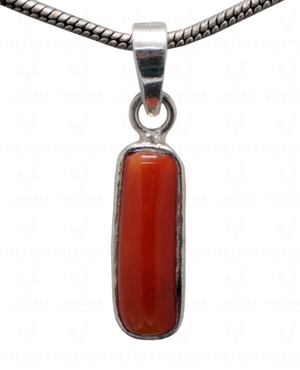 Natural Coral Tube Shape Gemstone Studded 925 Silver Pendant SP02-1114